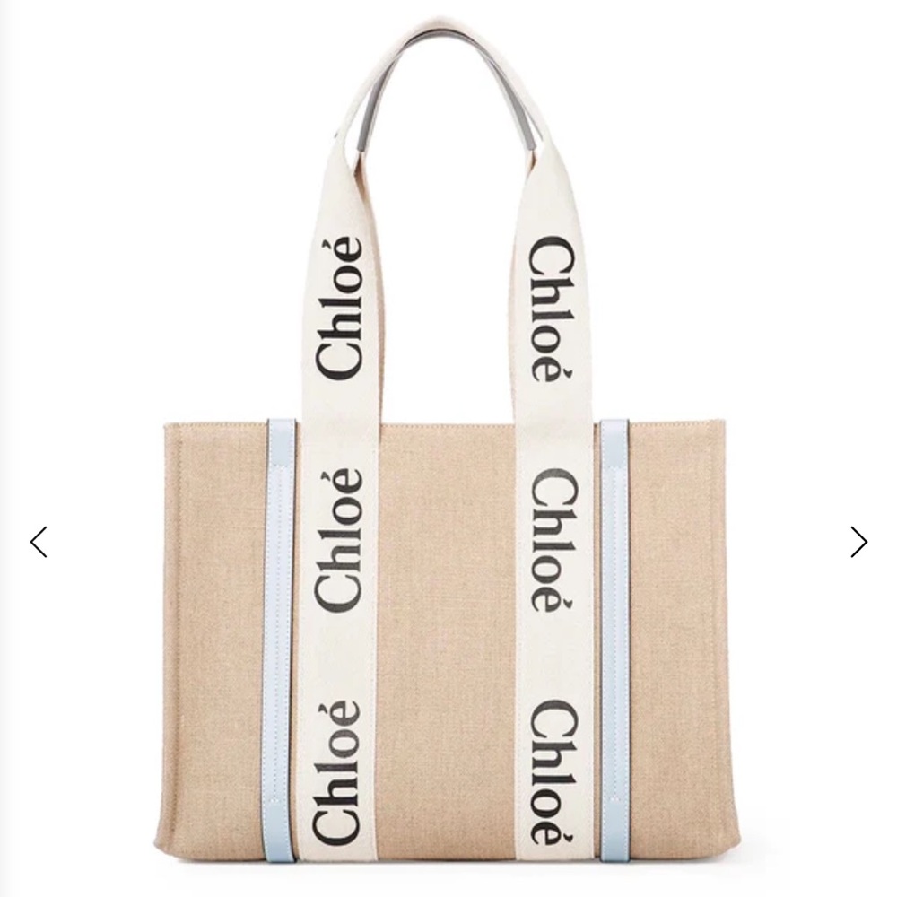 Chloé Woody Medium Logo Tote- White/ Blue